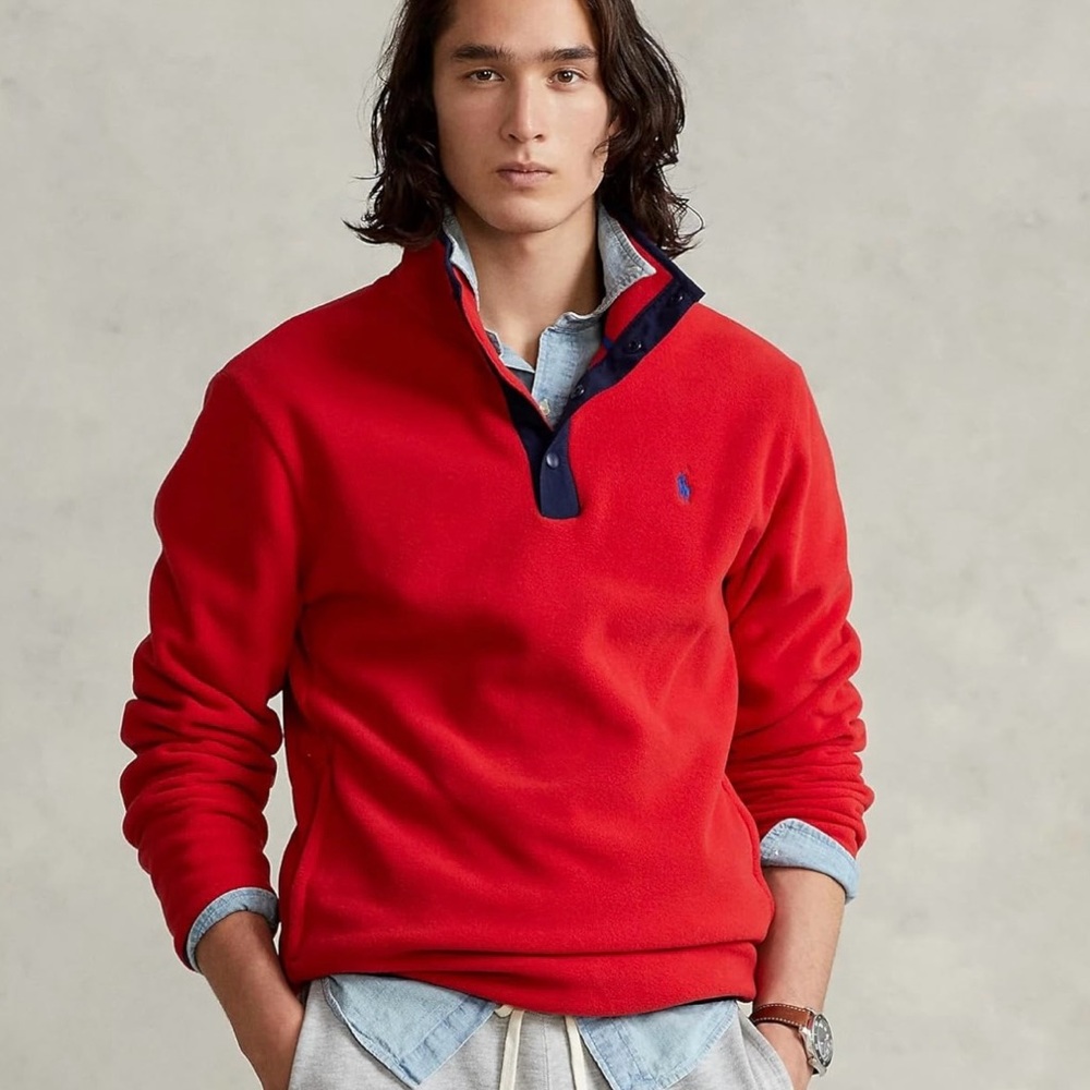 POLO RALPH LAUREN Men's Fleece Pullover Jacket Sweater Snap Closure